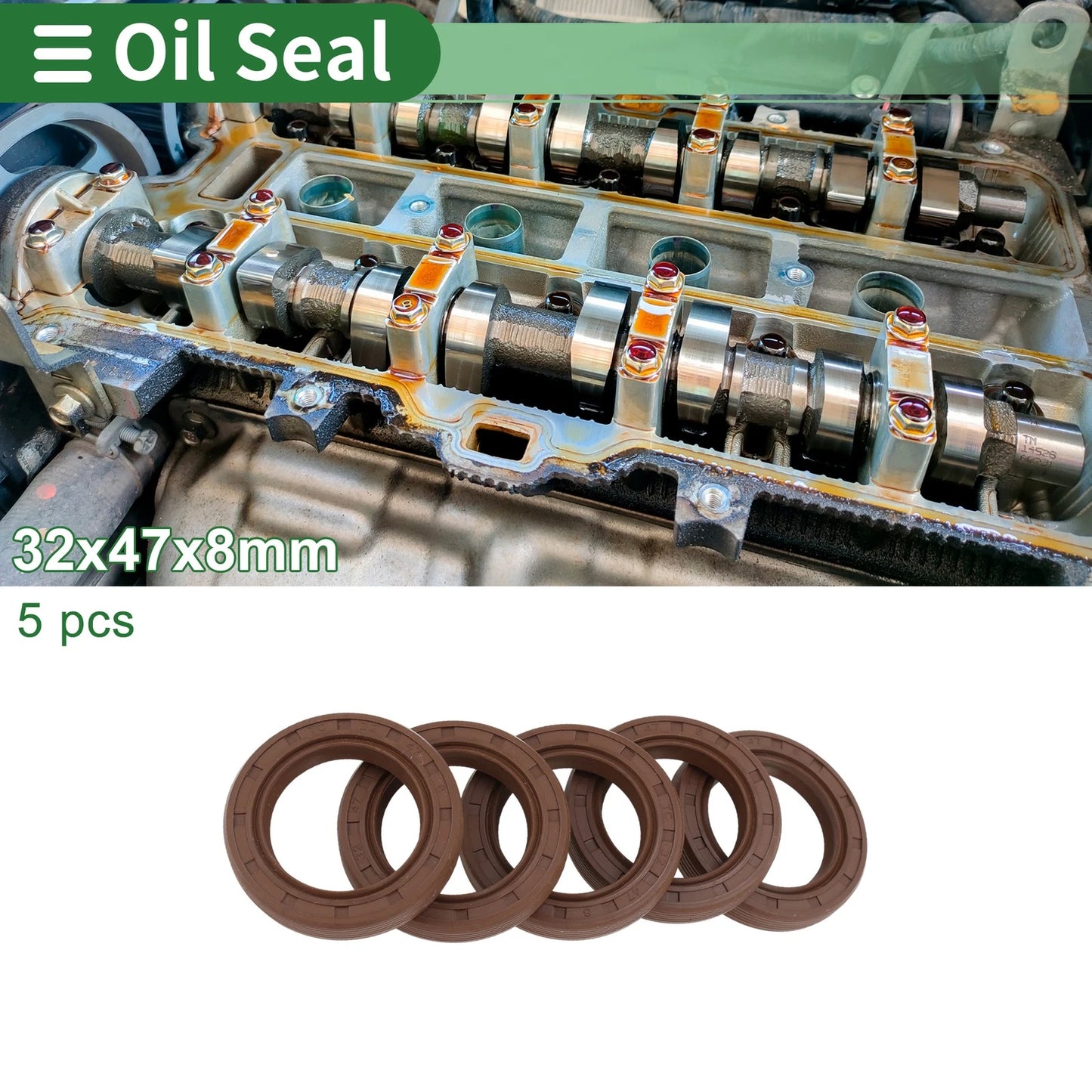 Oil Seal 32x47x8mm FKM Rubber High Pressure Brown 5 Pcs for Make Model