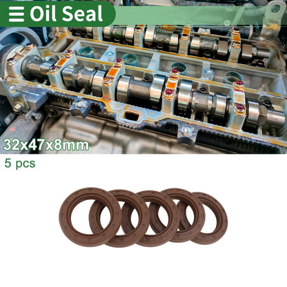 Oil Seal 32x47x8mm FKM Rubber High Pressure Brown 5 Pcs for Make Model
