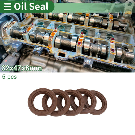 Oil Seal 32x47x8mm FKM Rubber High Pressure Brown 5 Pcs for Make Model