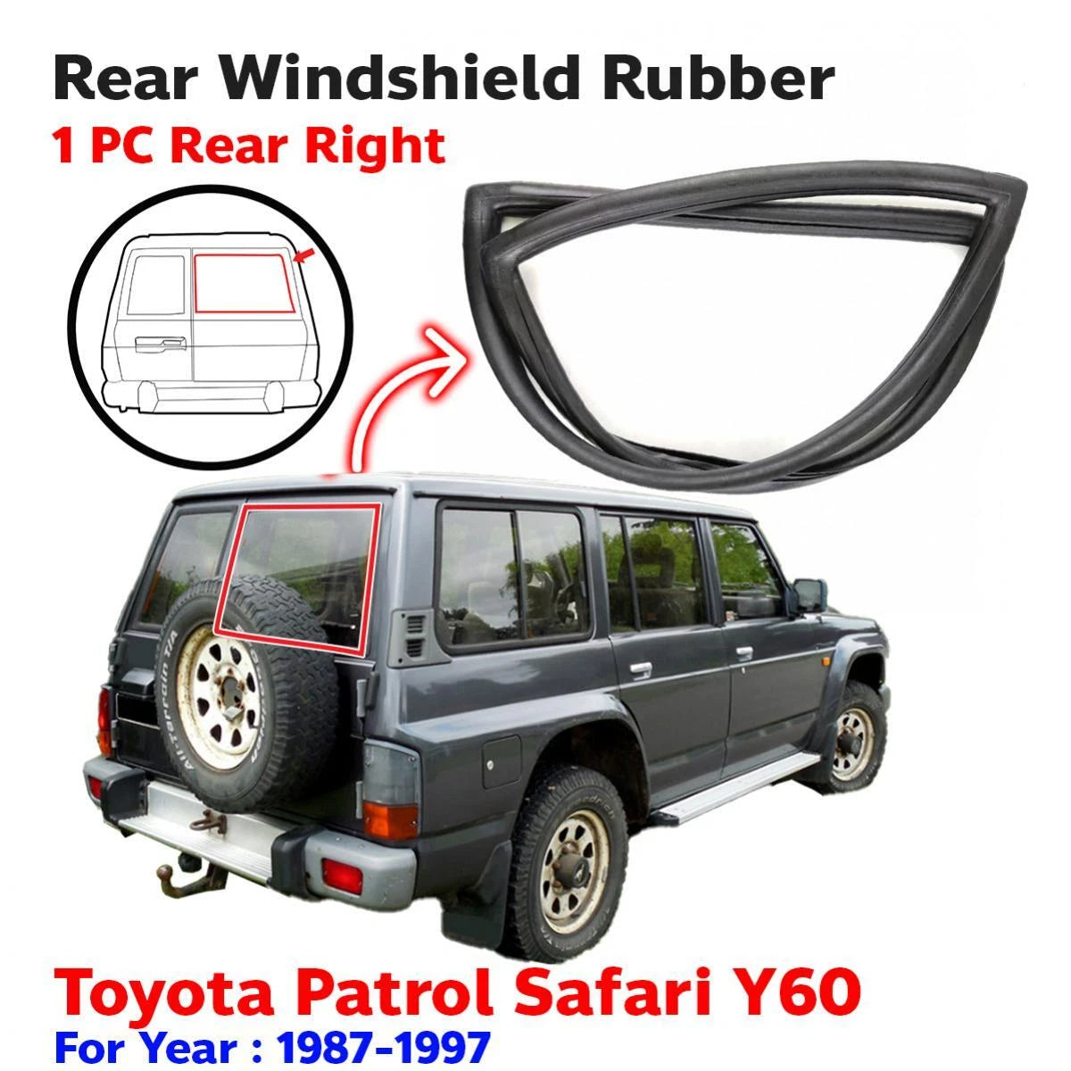 Windshield Window Rubber Seal Rear RH Fits Nissan Patrol Safari Y60 GQ 1987-97