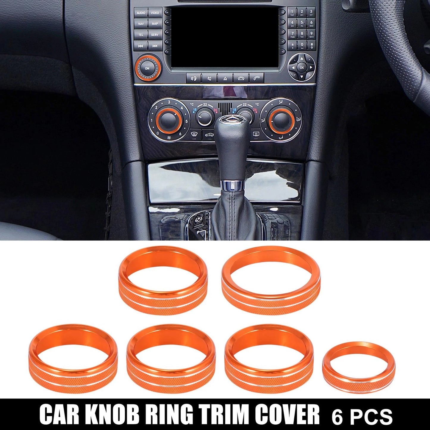 6 x Orange Aluminium Alloy Knob Trim Rings for Ford F150 (2016-2020)