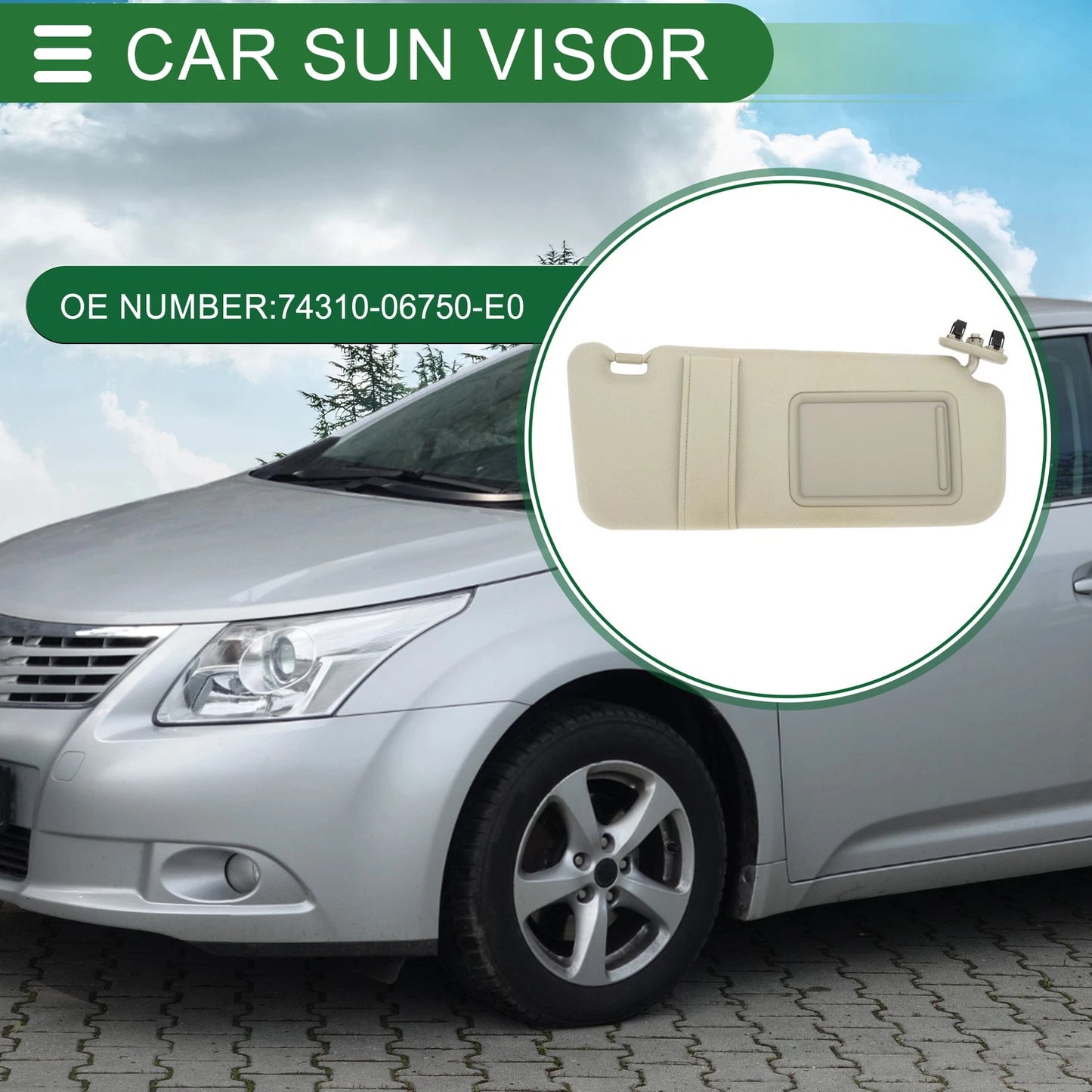 Right Passenger Side Sun Visor for Toyota Camry (2007-2011)