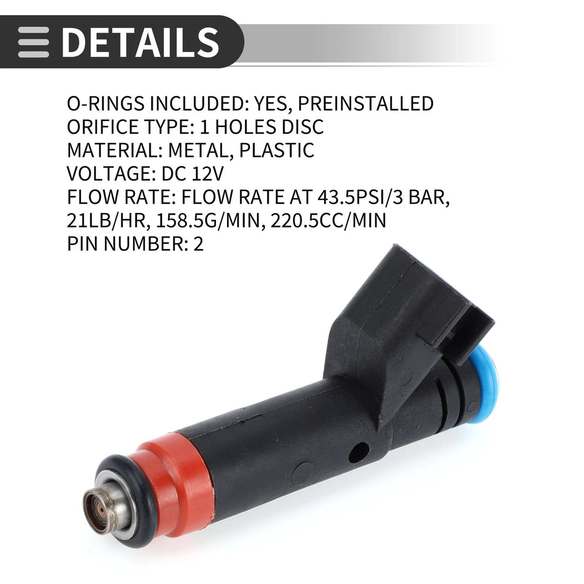 Fuel Injector for Jeep Wrangler 4.0L L6 2005-2006 (1 x Black)
