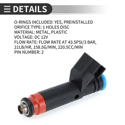 Fuel Injector for Jeep Wrangler 4.0L L6 2005-2006 (1 x Black)