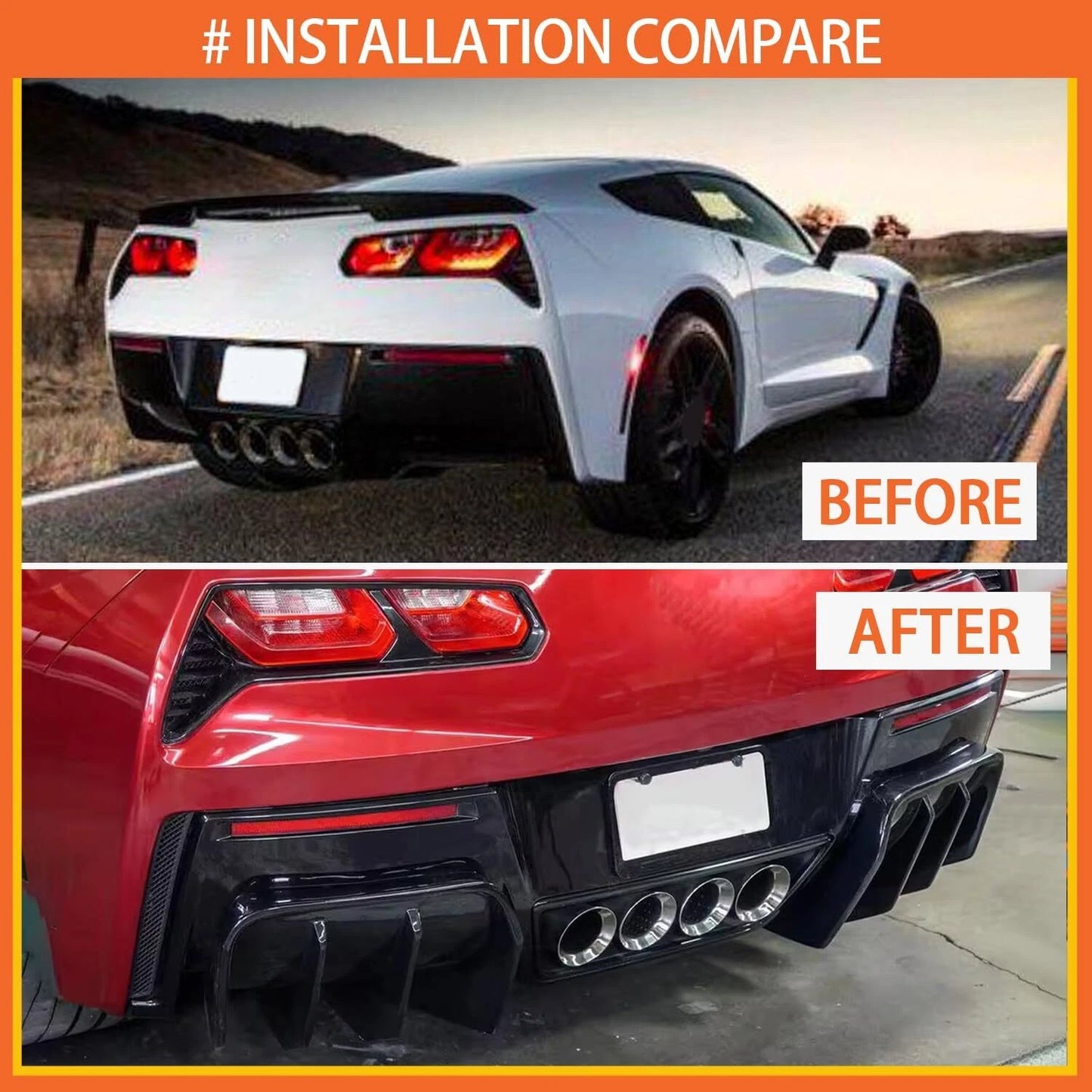 Big Fin Gloss Black Rear Bumper Diffuser Kit for Corvette C7 Z06 (2014-2019)