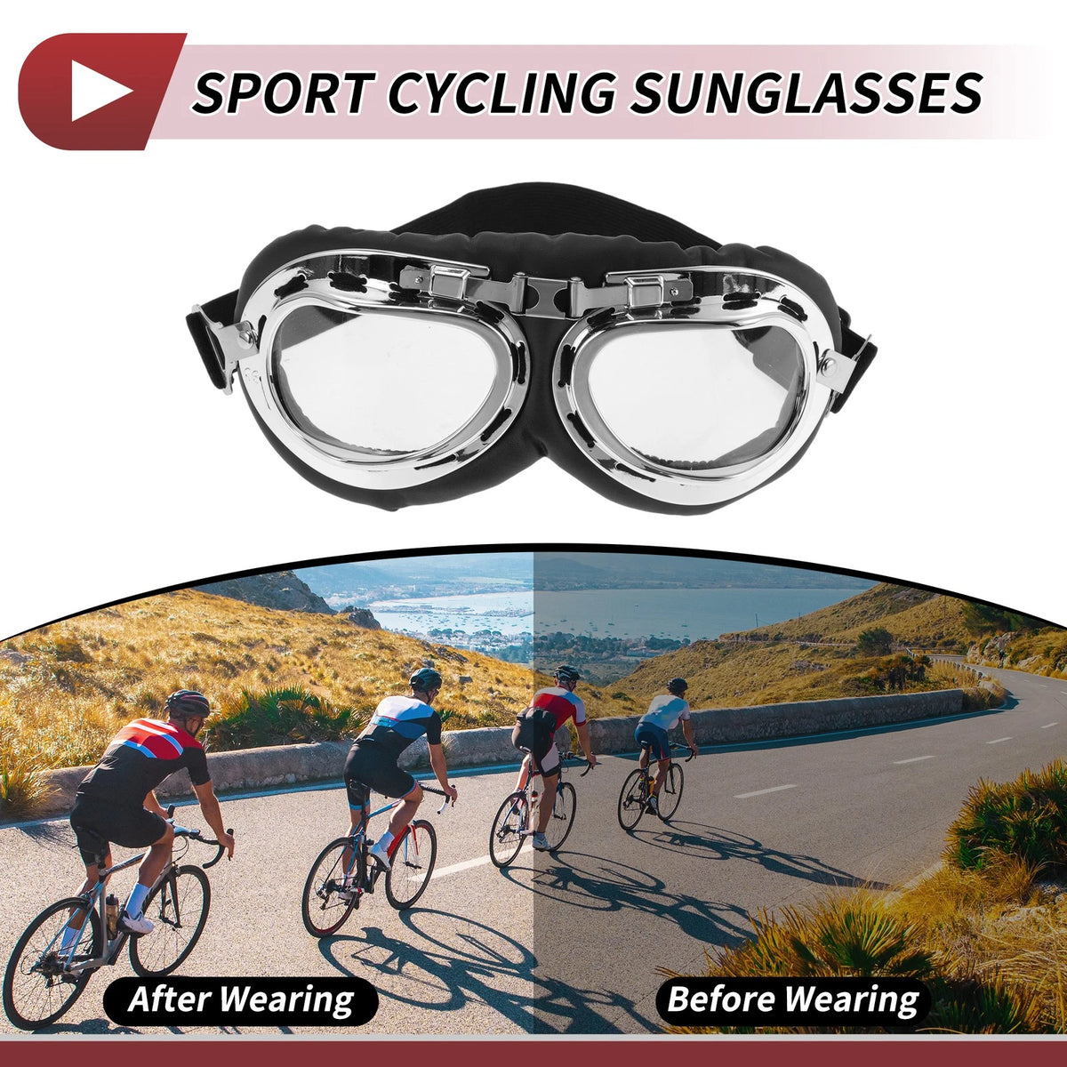 Motorcycle Riding Goggles Transparent Lens Black Frame Cycling Sunglasses