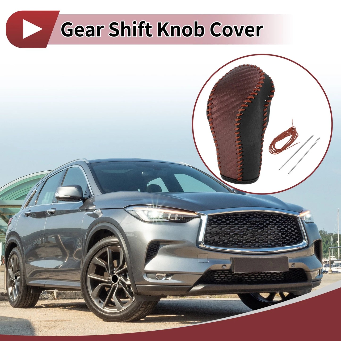 1 Pc Gear Shift Knob Cover Black Brown Faux Leather for QX56 (2011-2013)