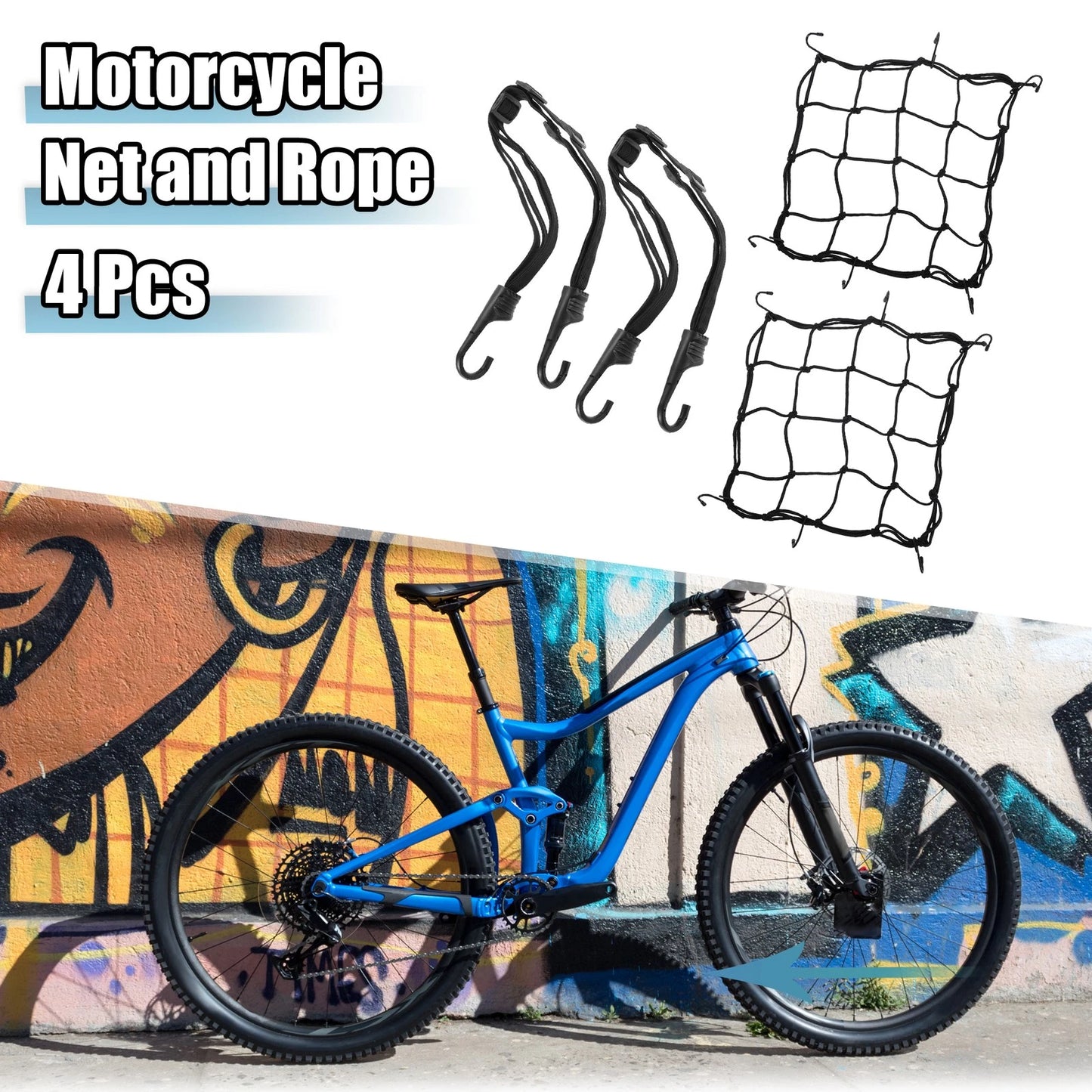 4 x Motorcycle Net and Rope 30cm Elastic Luggage Net 60cm Elastic Rope