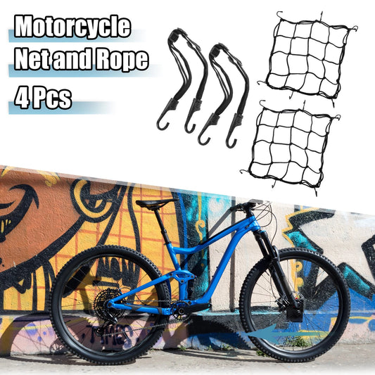 4 x Motorcycle Net and Rope 30cm Elastic Luggage Net 60cm Elastic Rope