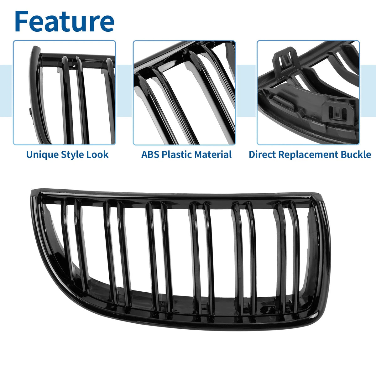 Gloss Black Front Kidney Grille for BMW E90 2005-2008 4 Door (2005-2008)