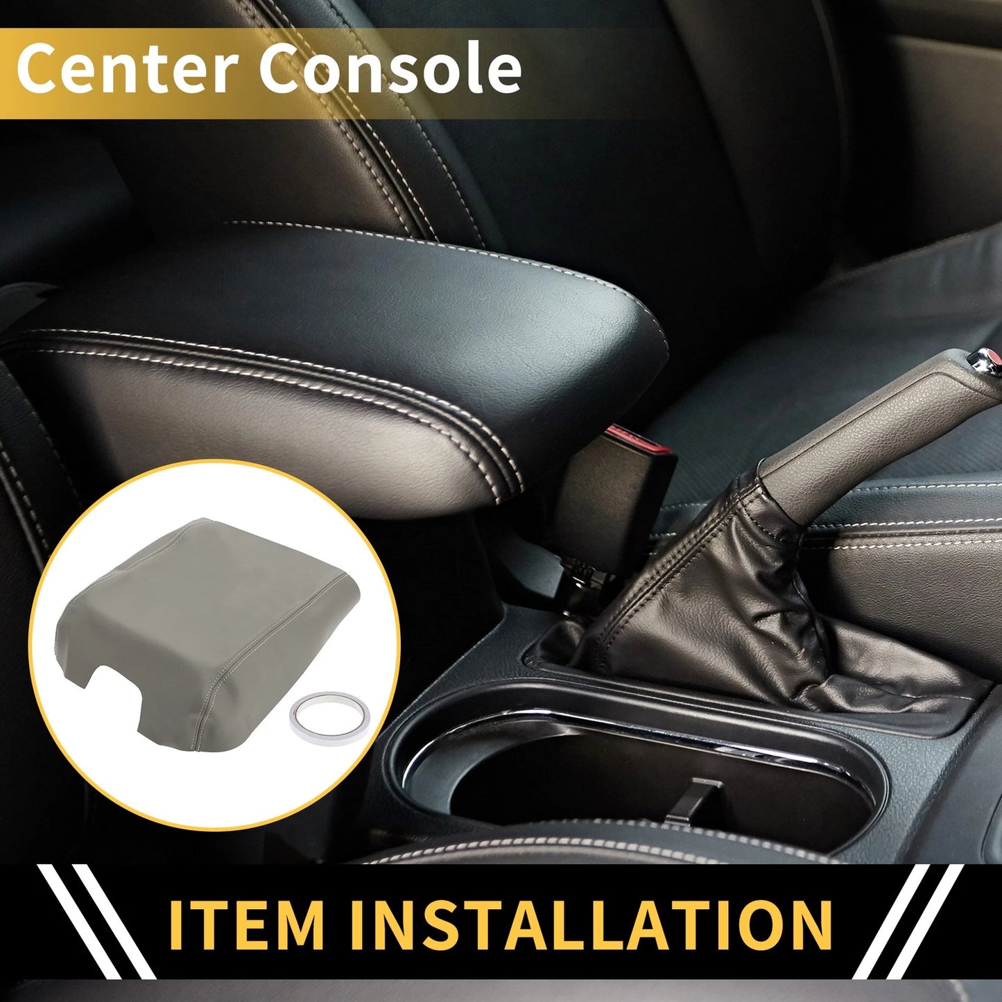 Console Lid Armrest Cover for Ford F-150 (2015-2020) Microfiber Leather Grey