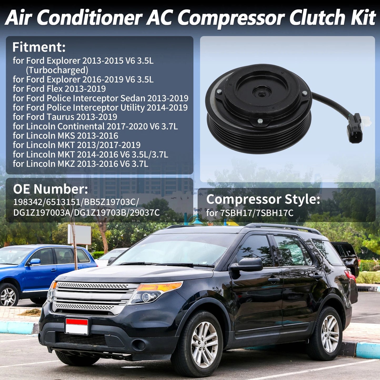 AC Compressor Clutch Kit for Ford Explorer, Flex, Lincoln MKS (2009-2019)