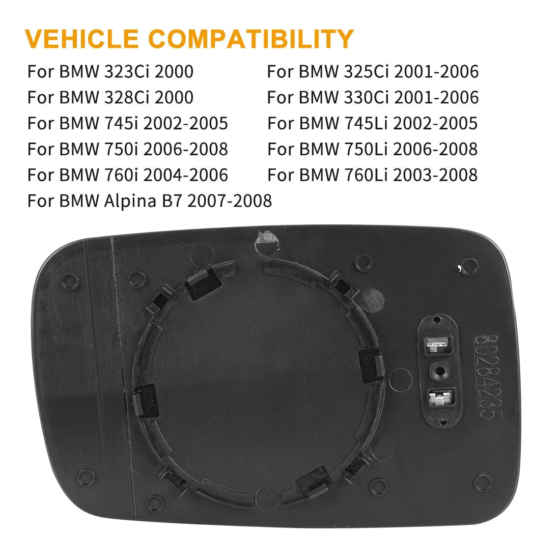 Heated Mirror Glass with Backing Plate Passenger Side RH for BMW 745i (2002-2005)