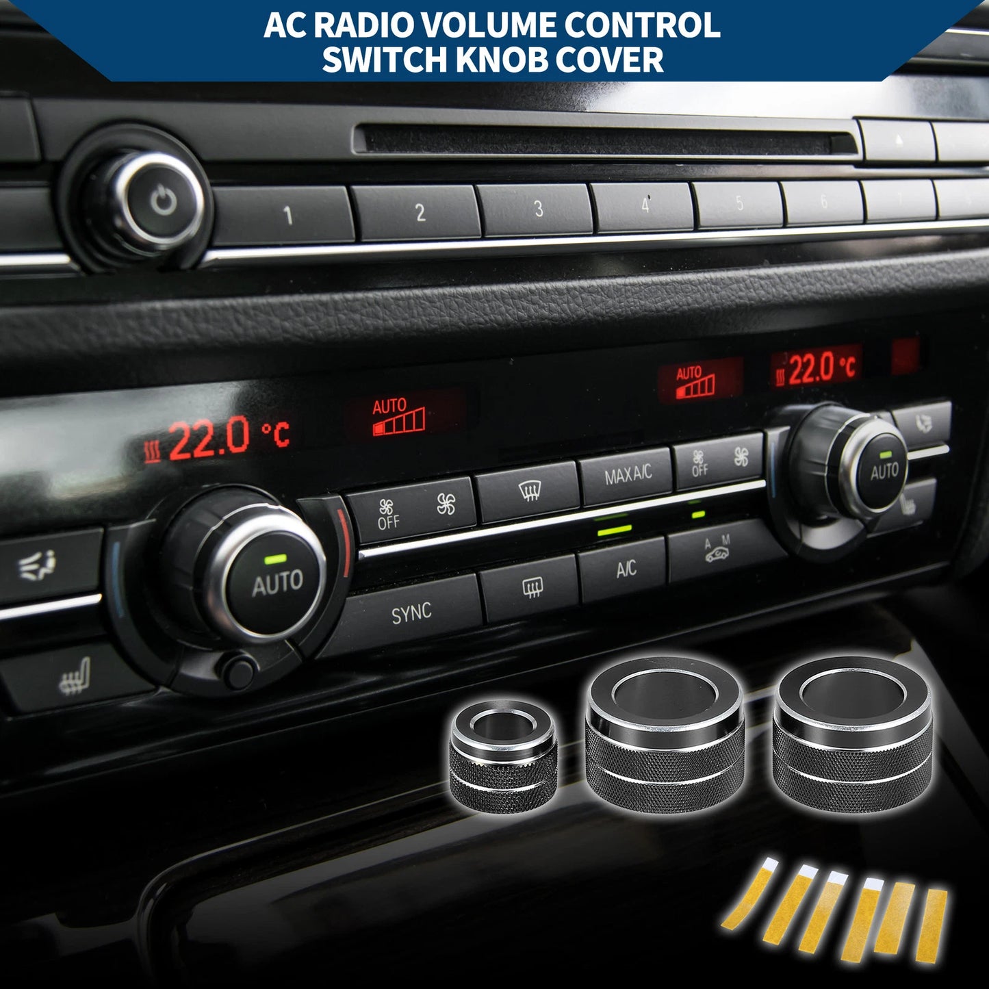 AC Radio Volume Control Knob Cover Ring for BMW F10 (2008-2015) 3 Pcs