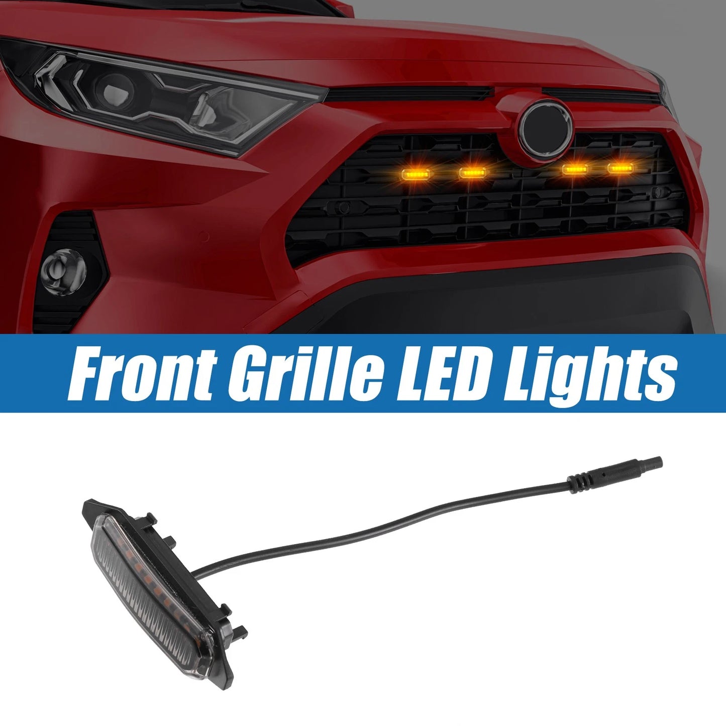 LED Front Grille Lights Set for Toyota RAV4 2019-2022 Amber Light Black
