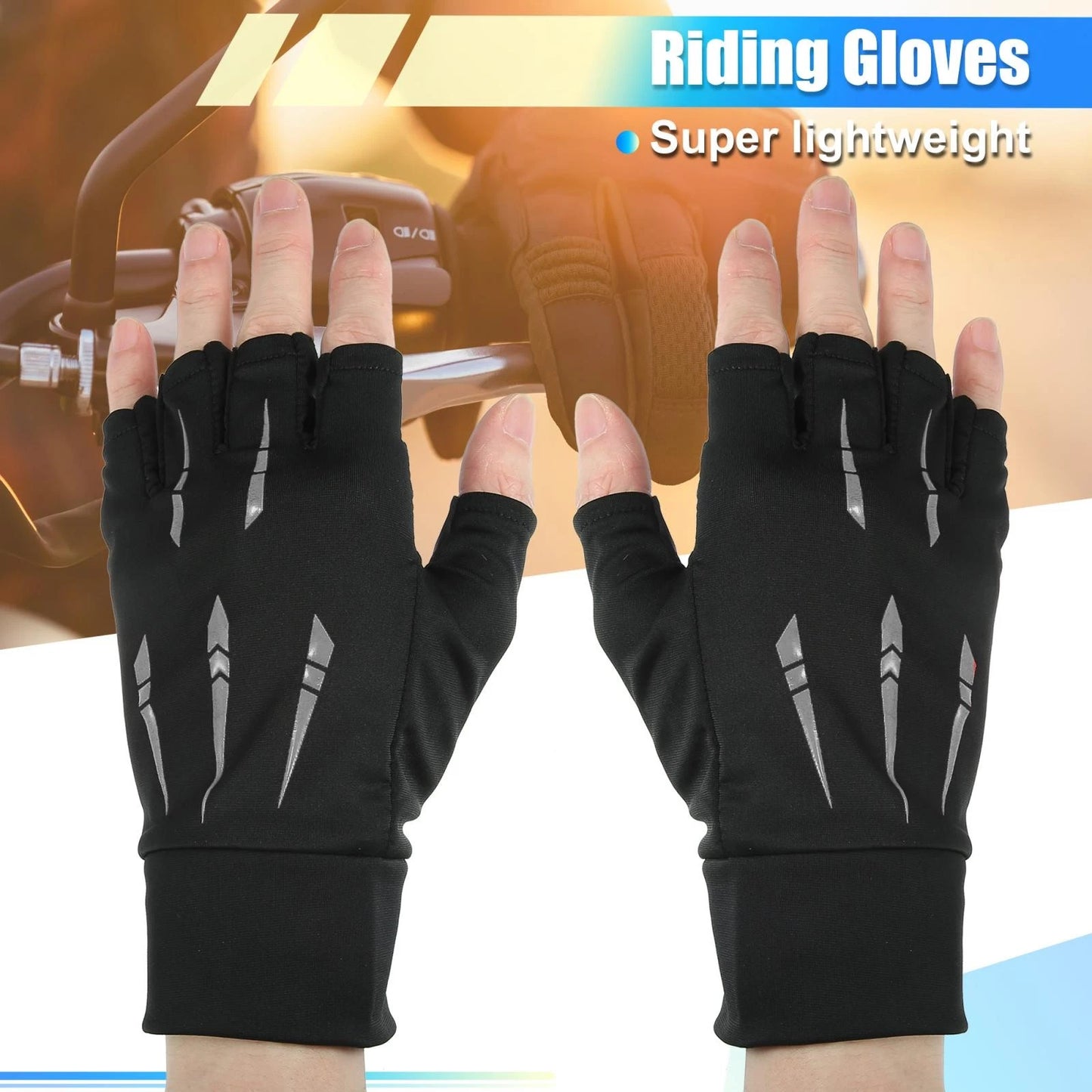 1 Pair Ice Silk Riding Gloves for Motorcycle Half-finger Gloves Black Gray