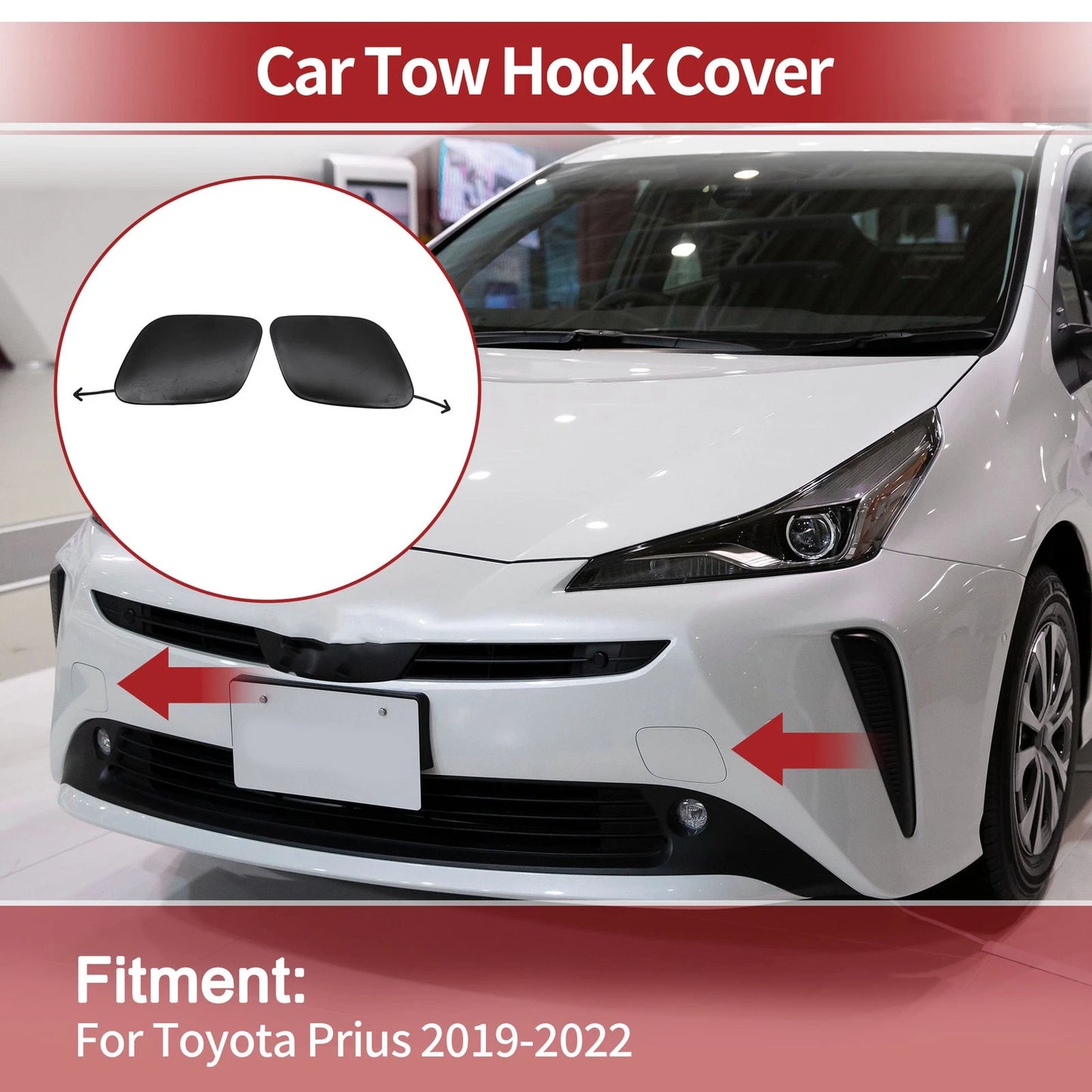 Front Car Tow Hook Cover Cap 1 Pair for Toyota Prius (2019–2022)