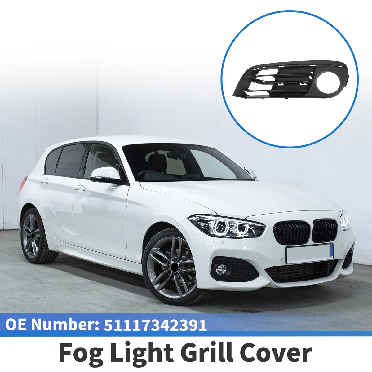 1 Pc Car Front Left Fog Light Grill for BMW 5 Series (2014 - 2016) Black