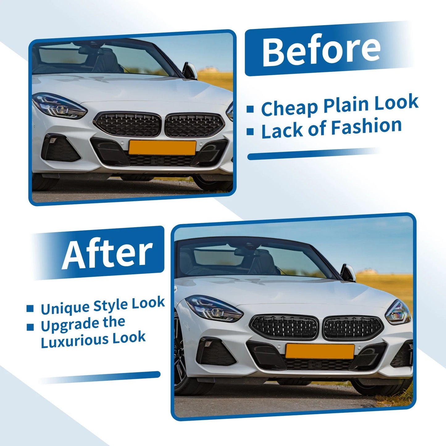 Front Upper Bumper Grille for BMW Z4 G29 2018-2024 Gloss Black (2 x)