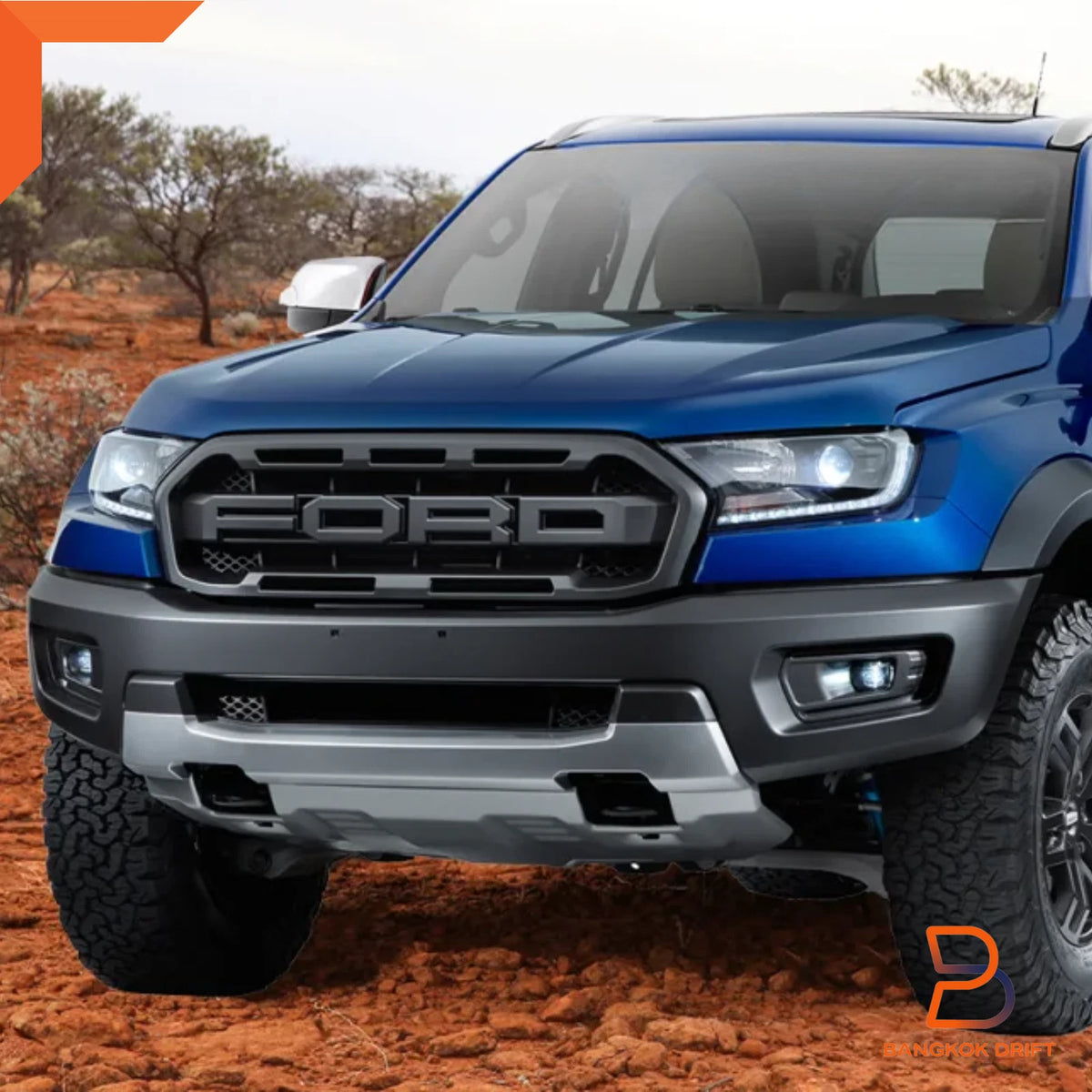 Matte Black Front Grille for Ford Everest SUV Raptor Style + LED Bar (18-22)