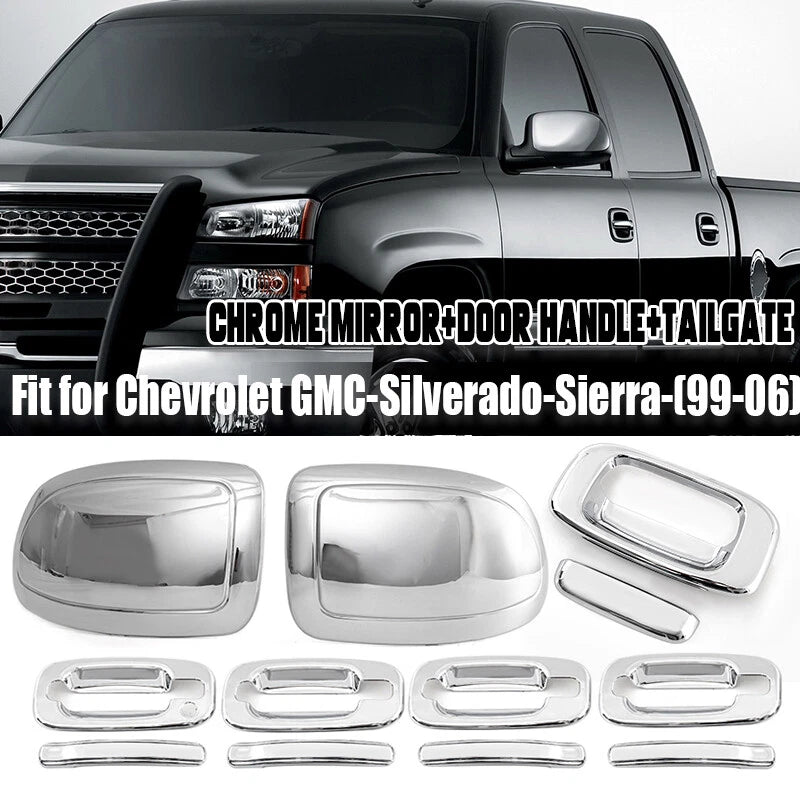 Chrome Half Mirror Cover Cap & Door Handle Cover Trim for 1999-2006 GMC Yukon XL