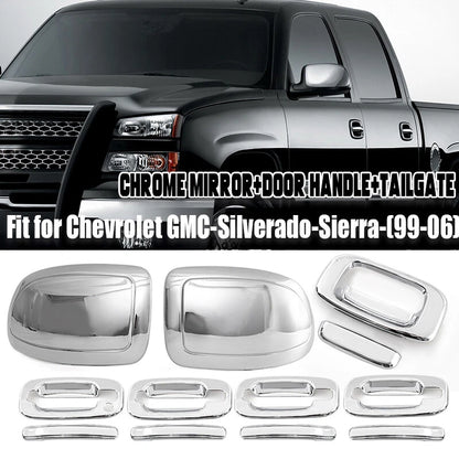 Chrome Half Mirror Cover Cap & Door Handle Cover Trim for 1999-2006 GMC Yukon XL