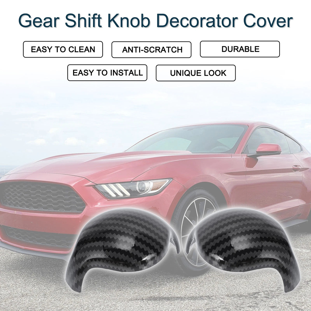 Carbon Fiber Black Gear Shift Knob Cover for Ford Mustang (2015-2023)
