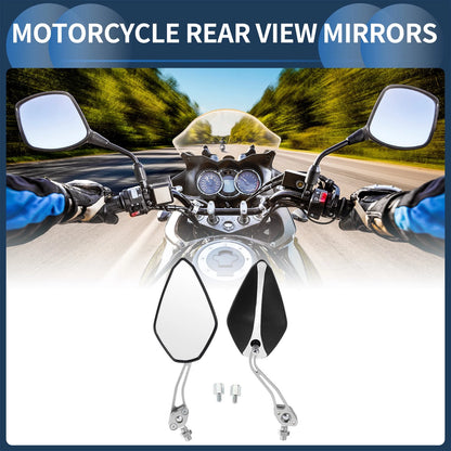 2 x Rear View Mirrors for Motorcycle M8/M10 Black White Silver Tone