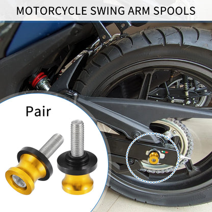 1 Pair Swingarm Spools 10mm M10x1.5 for Motorcycle Aluminum Alloy Gold Tone