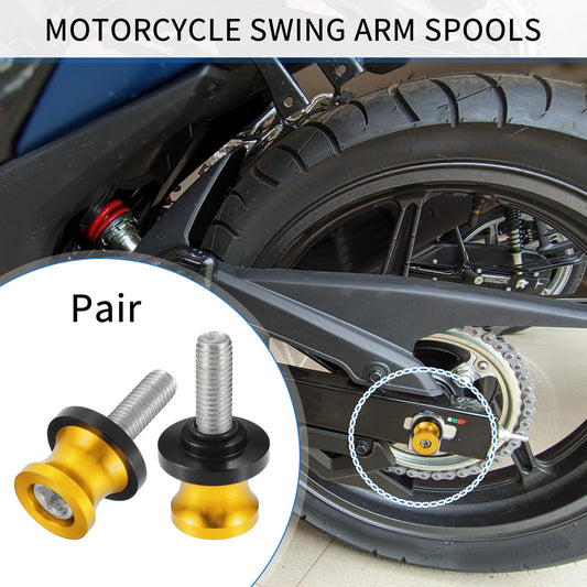 1 Pair Swingarm Spools 10mm M10x1.5 for Motorcycle Aluminum Alloy Gold Tone