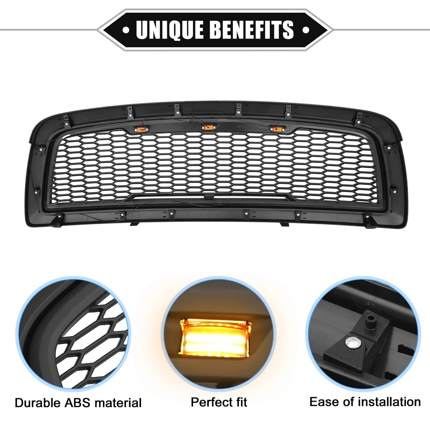 Front Grille Assembly with LED Lights for Dodge Ram 3500 Matte Black (2010)