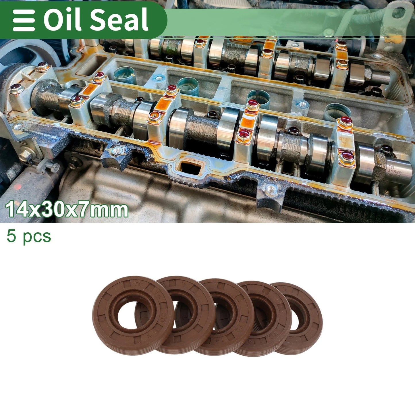 Oil Seal FKM Rubber 14x30x7mm High-Pressure Brown 5 Pcs for Make Model