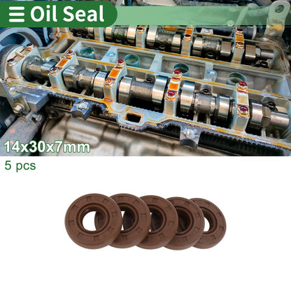 Oil Seal FKM Rubber 14x30x7mm High-Pressure Brown 5 Pcs for Make Model