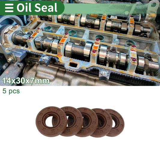 Oil Seal FKM Rubber 14x30x7mm High-Pressure Brown 5 Pcs for Make Model