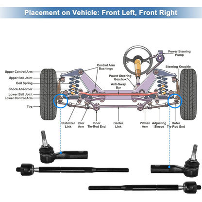 4 x Front Inner & Outer Tie Rod End for Chevrolet Pontiac