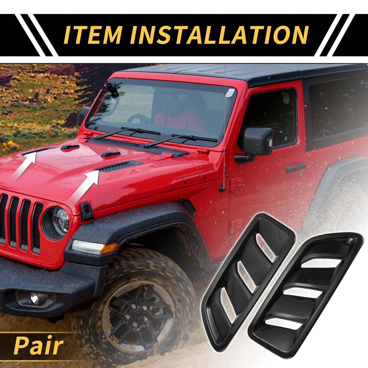Front Hood Air Outlet Vent Cover for Jeep JL JLU Gladiator (2018-2024) Black