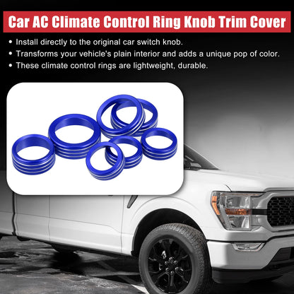 7 x Blue AC Climate Control Ring Knob Trim Covers for Ford F-150 (2021-2022)