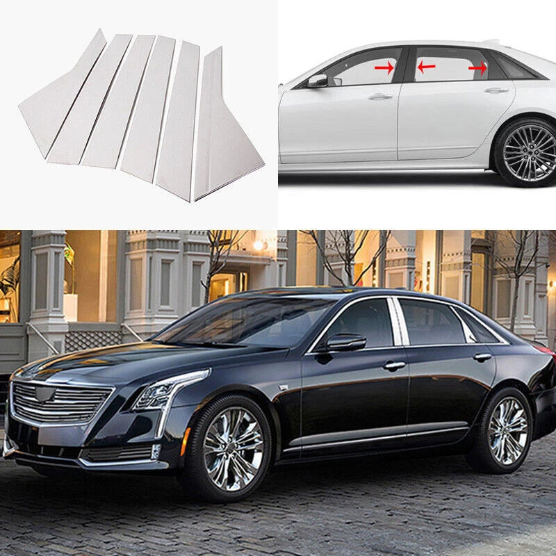 Chrome Steel Door Window BC Pillar Posts Cover for Cadillac CT6 (2016–2020)