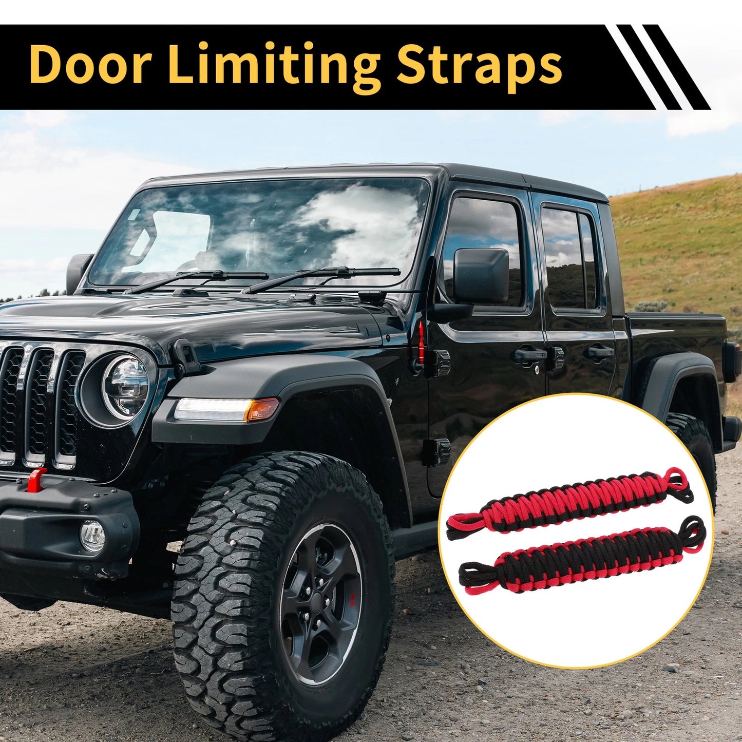 2 x Door Limiting Straps for Jeep Wrangler TJ JK JKU (2007-2018) Black Red