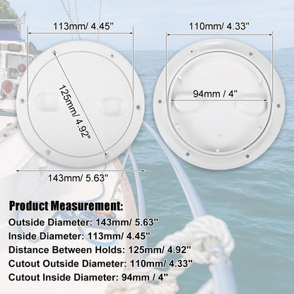 Hatch / 4" / Round Deck Plate Non-Slip Oval Groove White for Marine Boat