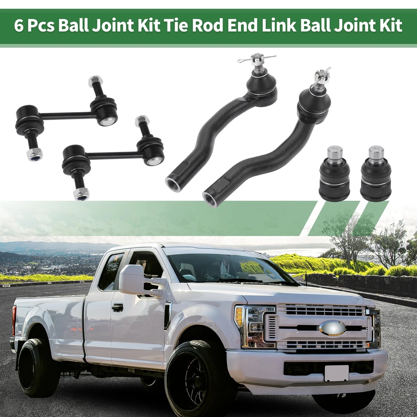 6 Pcs Front Suspension Kit Tie Rod Ends Sway Bar Links for Ford Edge (2007-2014)