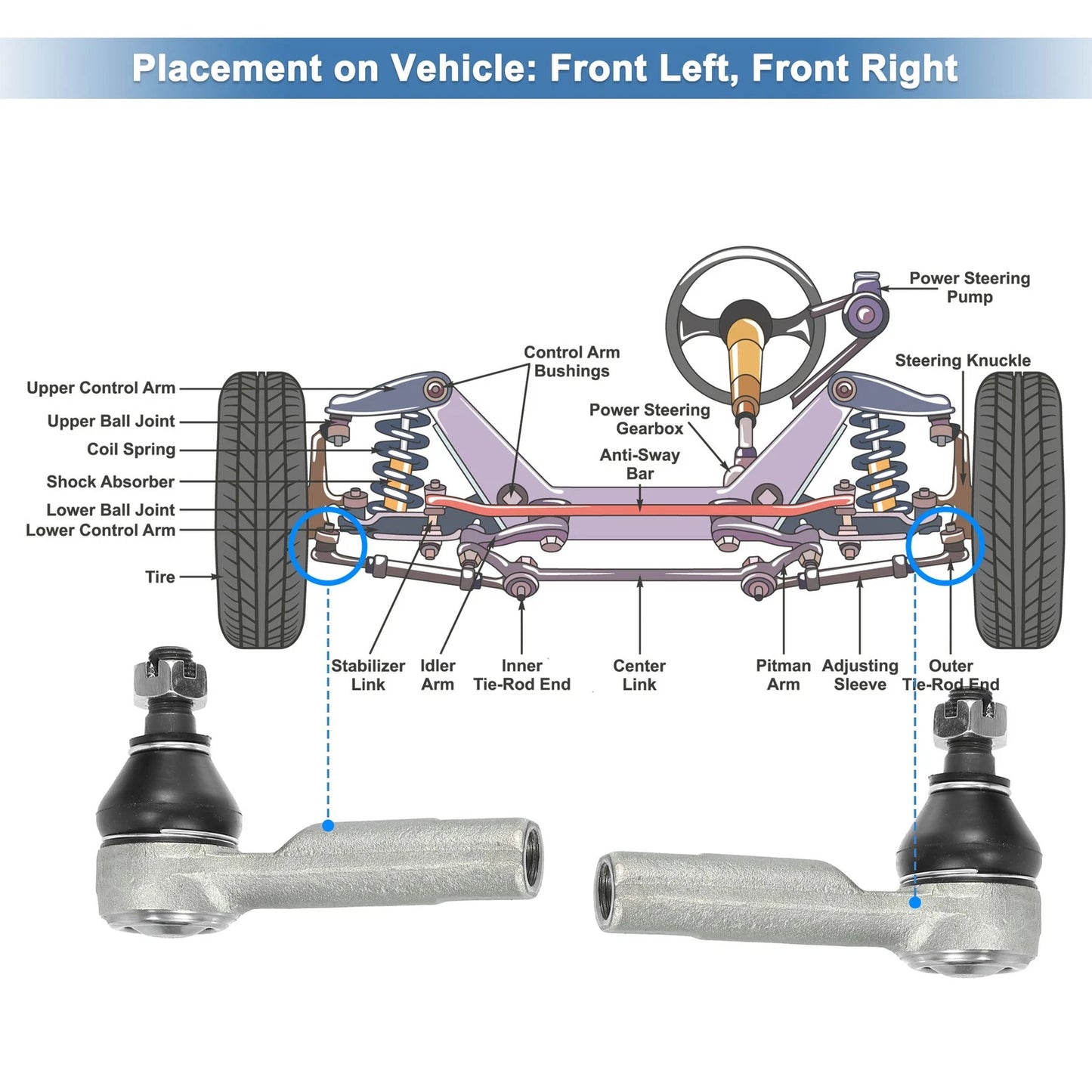 Front Outer Tie Rod End Links for Nissan Altima