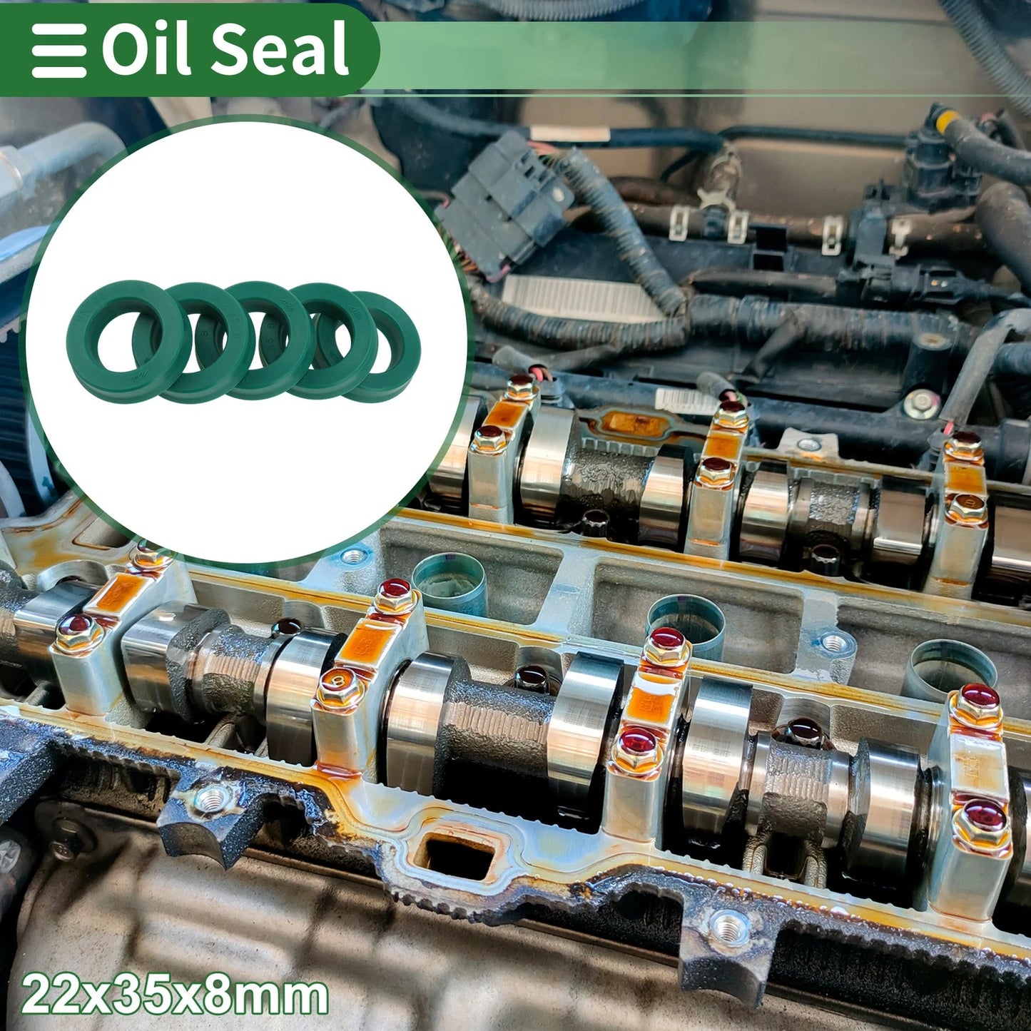 Oil Seal 22x35x8mm Rotary Shaft Seal TPU Green 5 Pcs