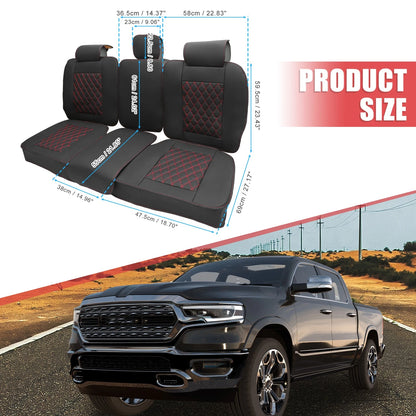 Rear Seat Covers 3 Pcs for Dodge Ram Black Red