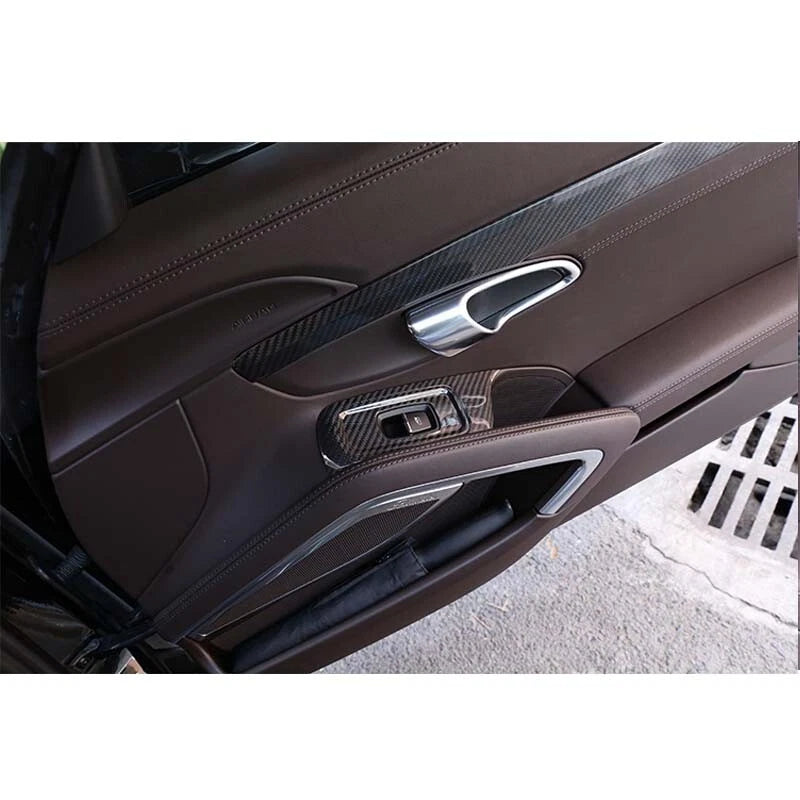 Real Carbon Fiber Window Switch Buttons Cover Parts Trim Fit For Porsche 718 911
