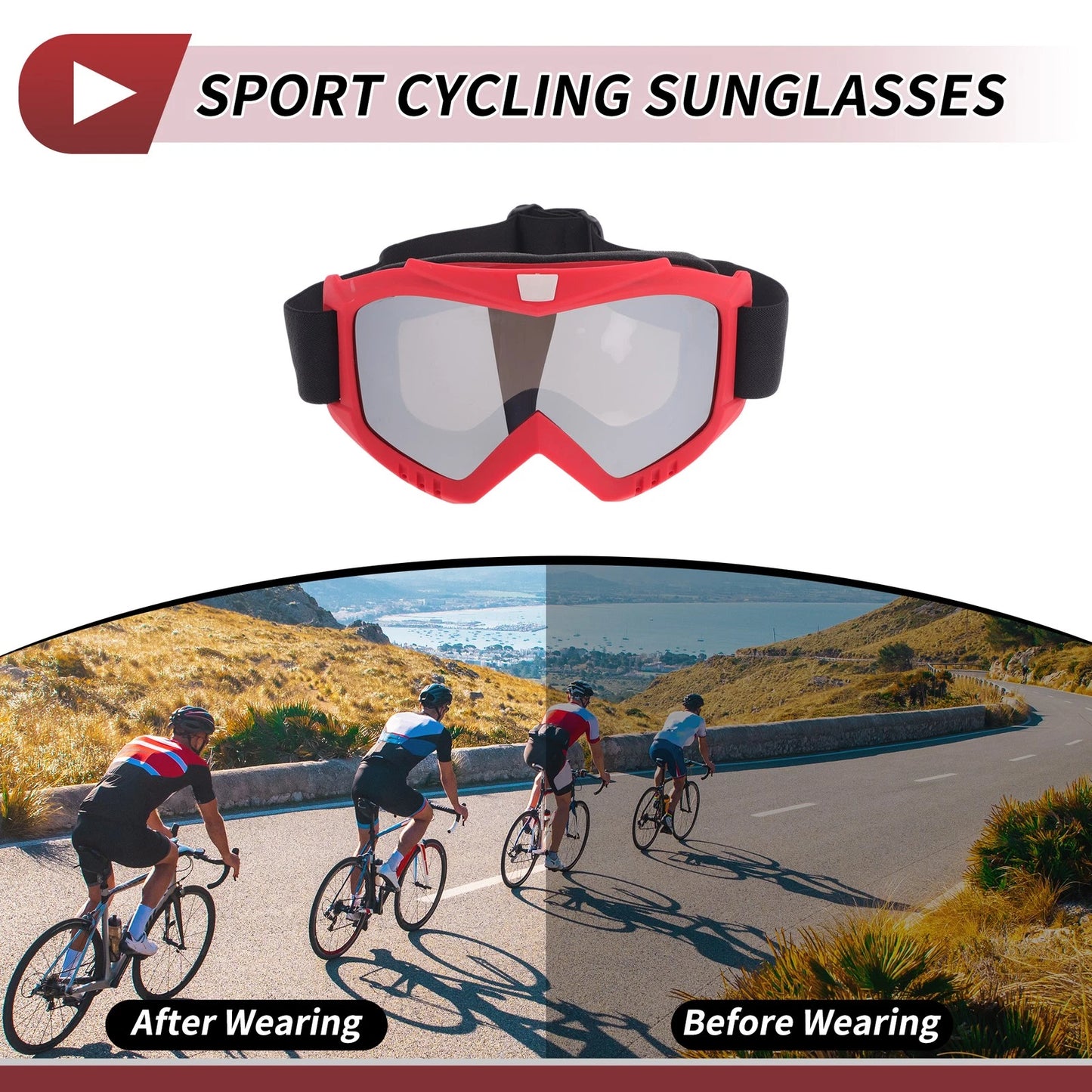 1 Pc Motorcycle Riding Goggles Red Frame Silver Tone Lens PC Cycling Sunglasses