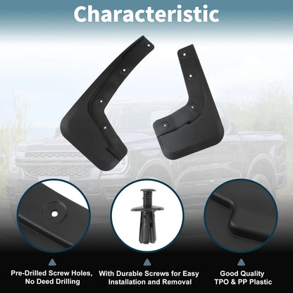 Mud Flaps Kit for Ford Ranger 2024-2025 Splash Guards, No-Drill Installation