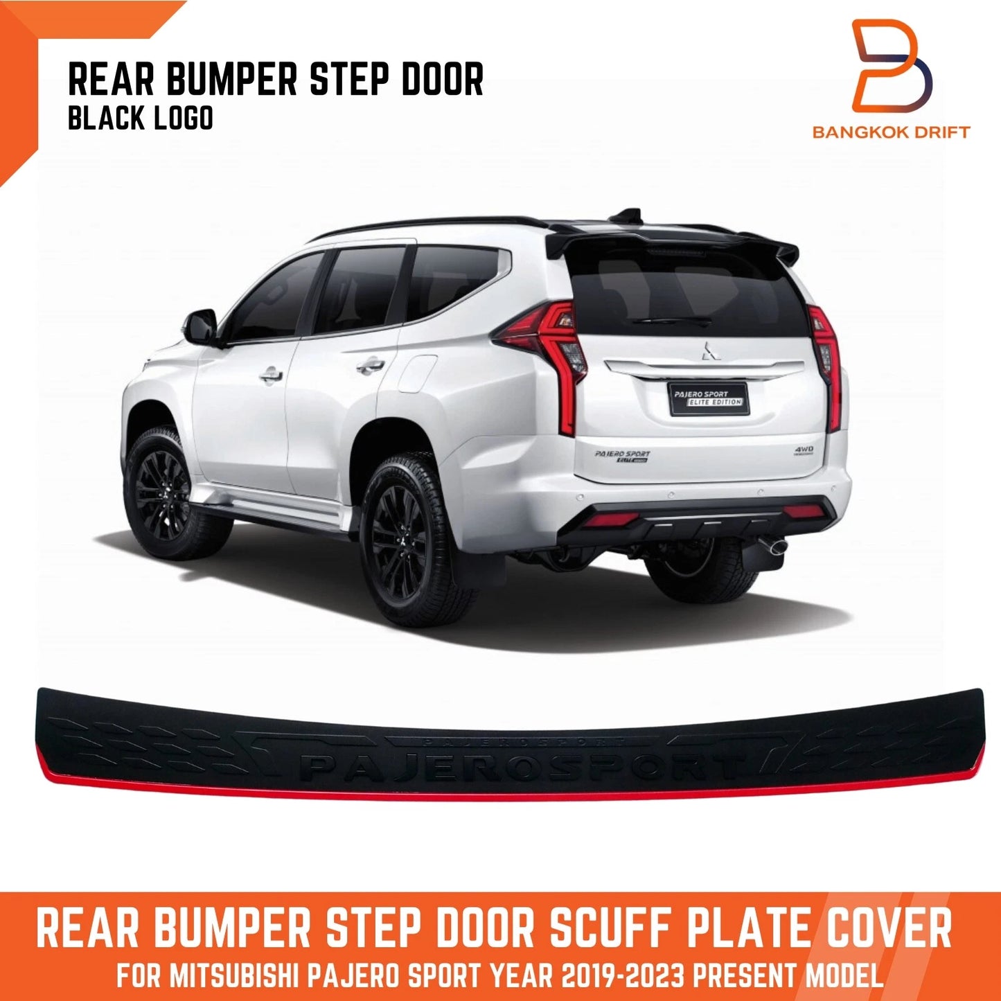 Black Rear Bumper Step Scuff Plate Cover for Mitsubishi Pajero Sport (2019-23)