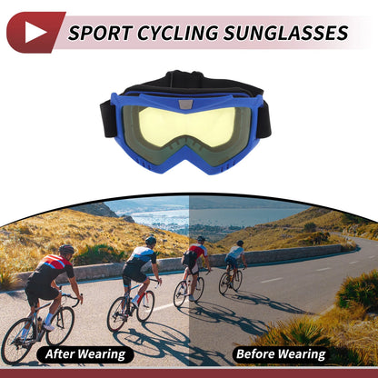 1x Motorcycle Riding Goggles Yellow Lens Blue Frame Cycling Sunglasses