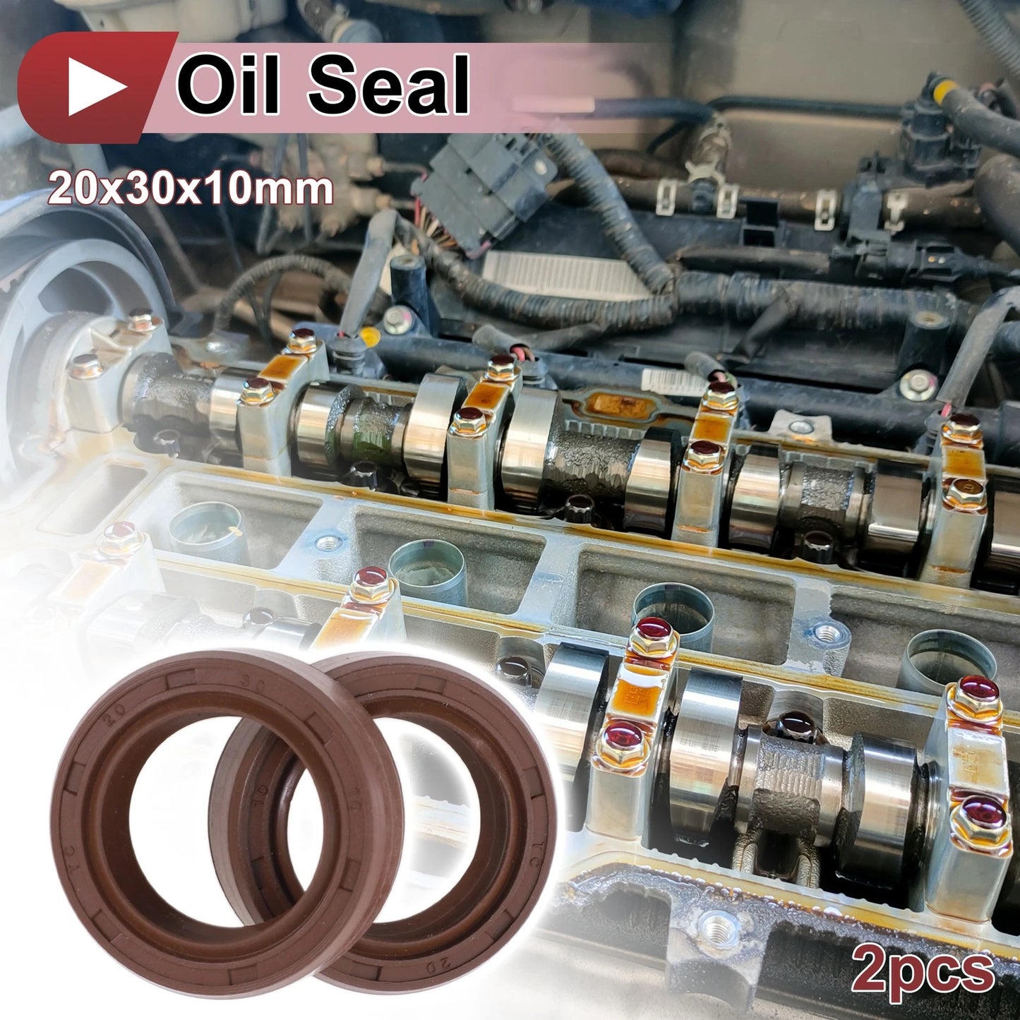 Oil Seal 2 x Seal Ring Rotary Shaft Seal FKM Rubber 20x30x10mm Brown